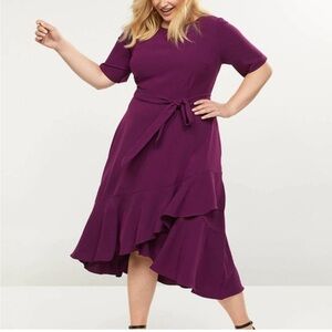 Purple plum Ruffle Midi Dress with Tie Waist – Short Sleeve